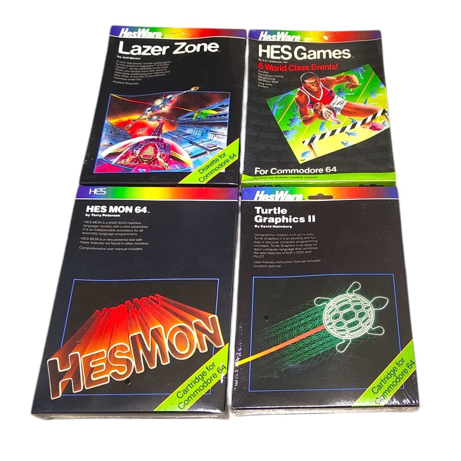Commodore 64 HesWare Games Factory Sealed Lot of 4 HES MON 64 Lazer Zone