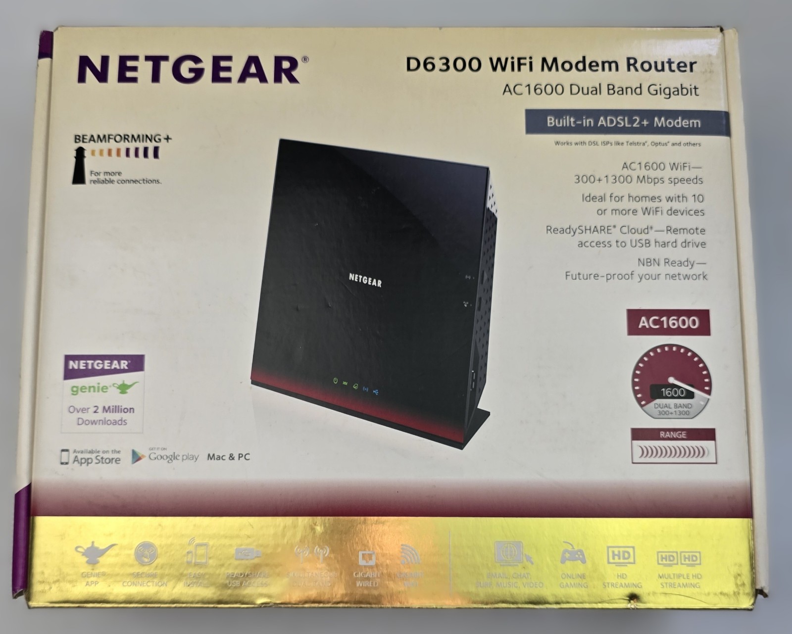 Netgear D6300 AC1600 Dual Band Gigabit WiFi Modem Router NBN (USED With Acc)