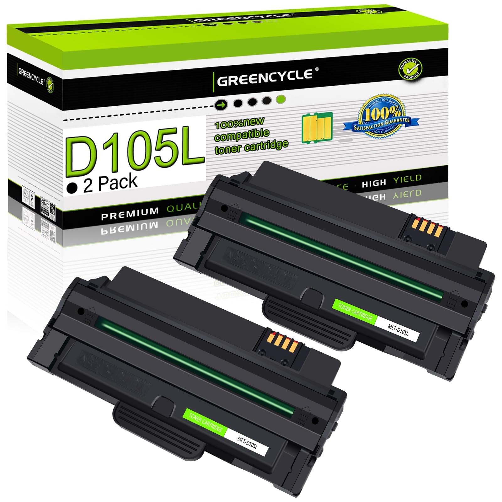 Greencycle D105L MLT-D105L High Yield Black 105L Toner Cartridge, 2 Pack