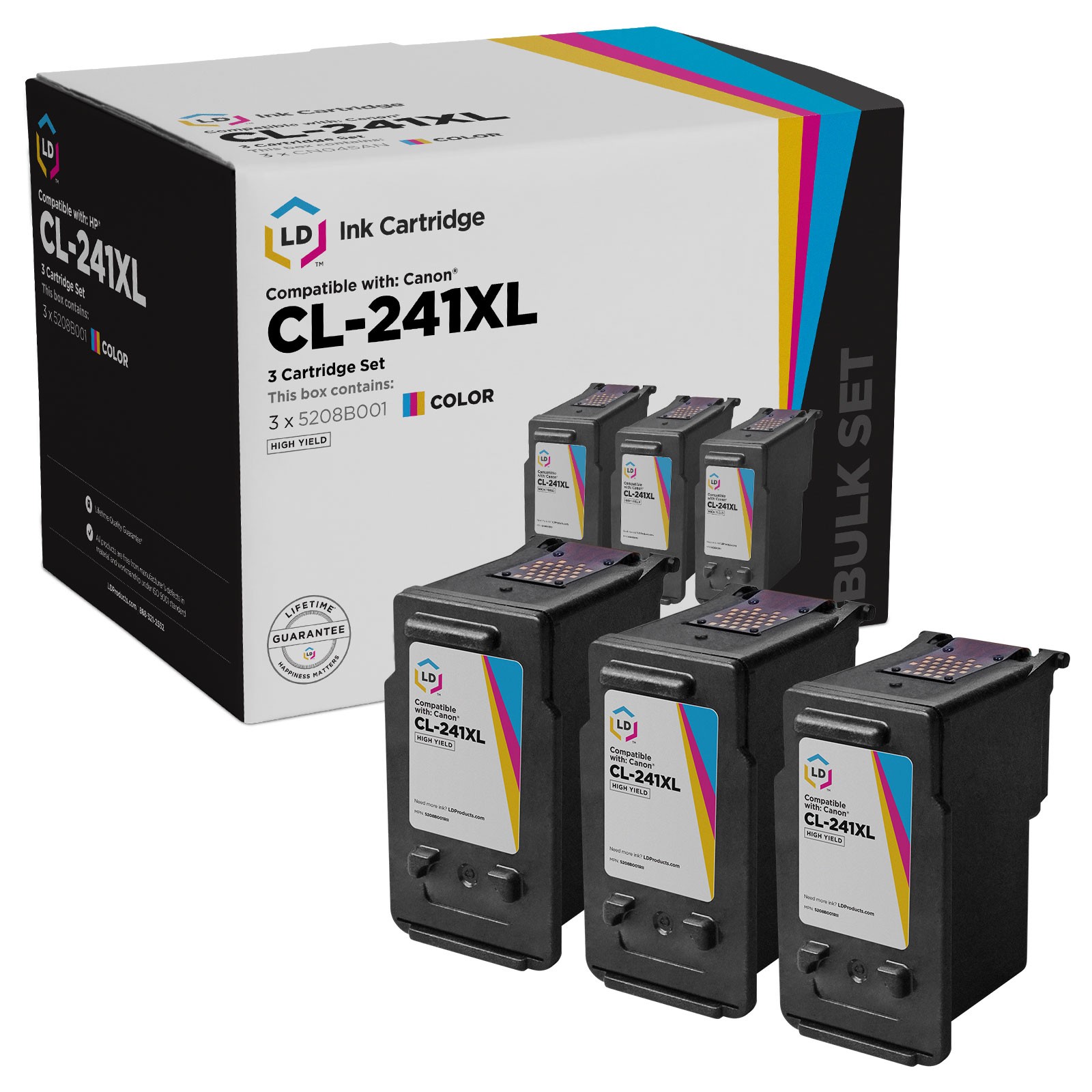LD Canon Replacement CL241XL 3pk 5208B001RII Color HY Ink MG2120 MG2220 MG3120
