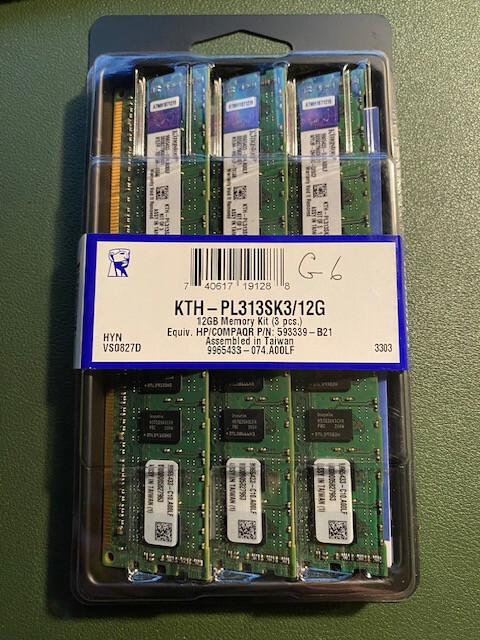 KINGSTON KTH-PL313SK3/12G . Equil. HP/Compaq P/N 593339-B21. Memory Kit (3 pcs)