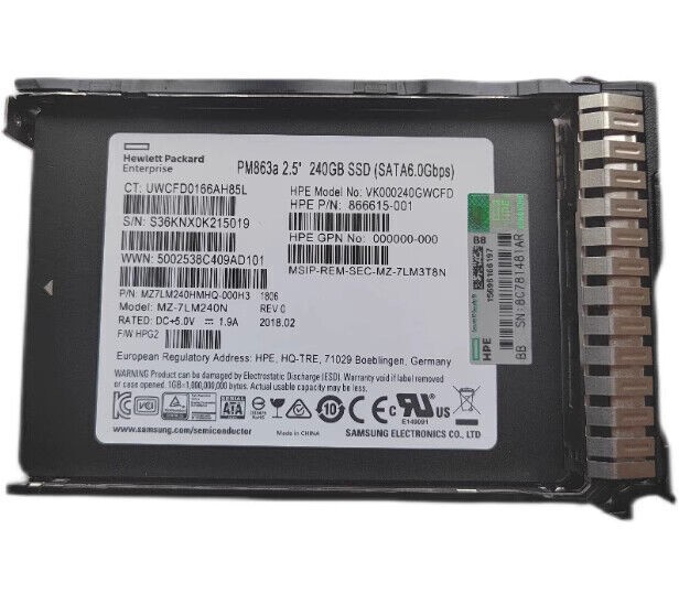 HPE 868814-B21 240GB 868924-001 6G READ SATA INTENSIVE SFF 2.5" SC