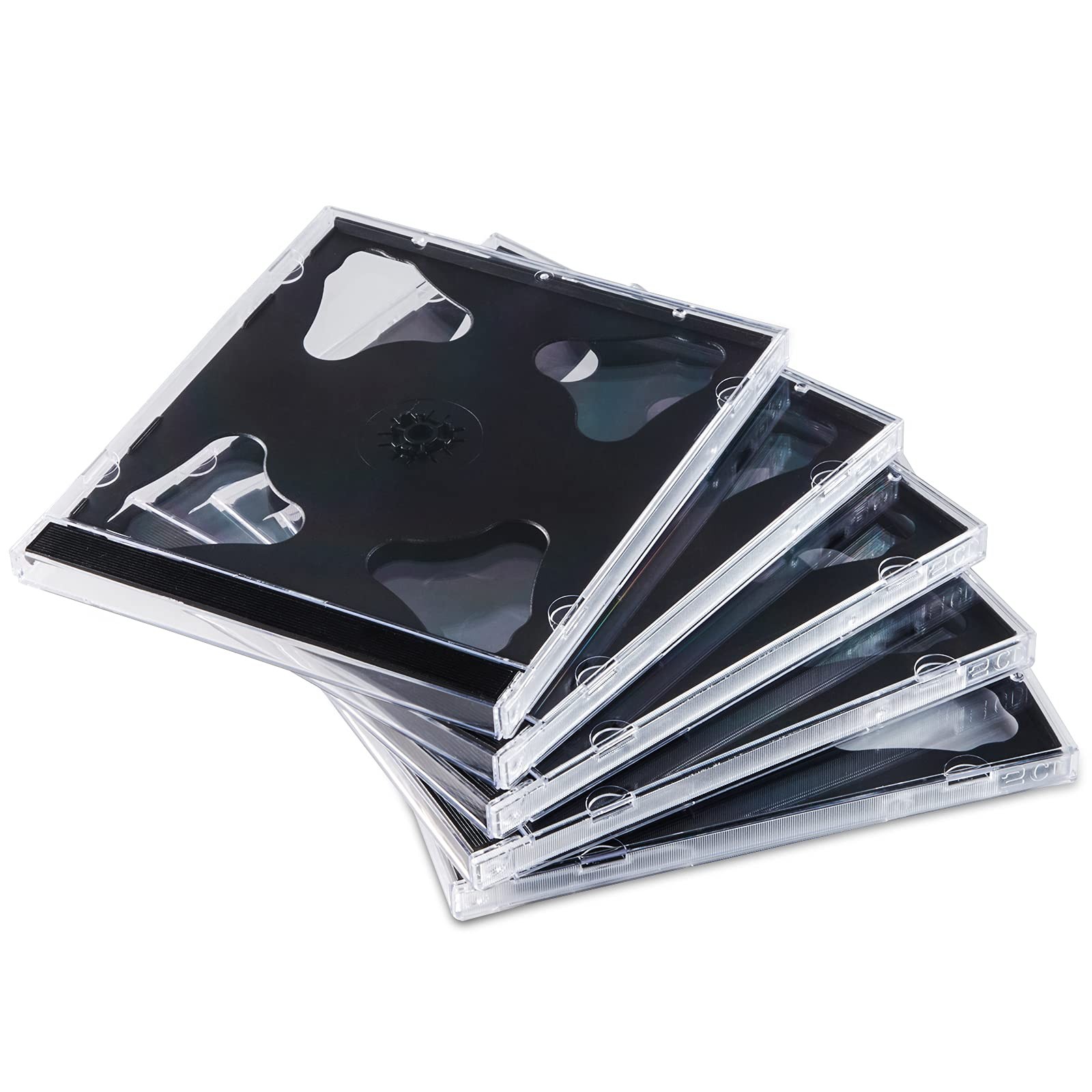 25 Pack Clear CD Jewel Case Standard Double 10.4mm Black Tray 2 Discs