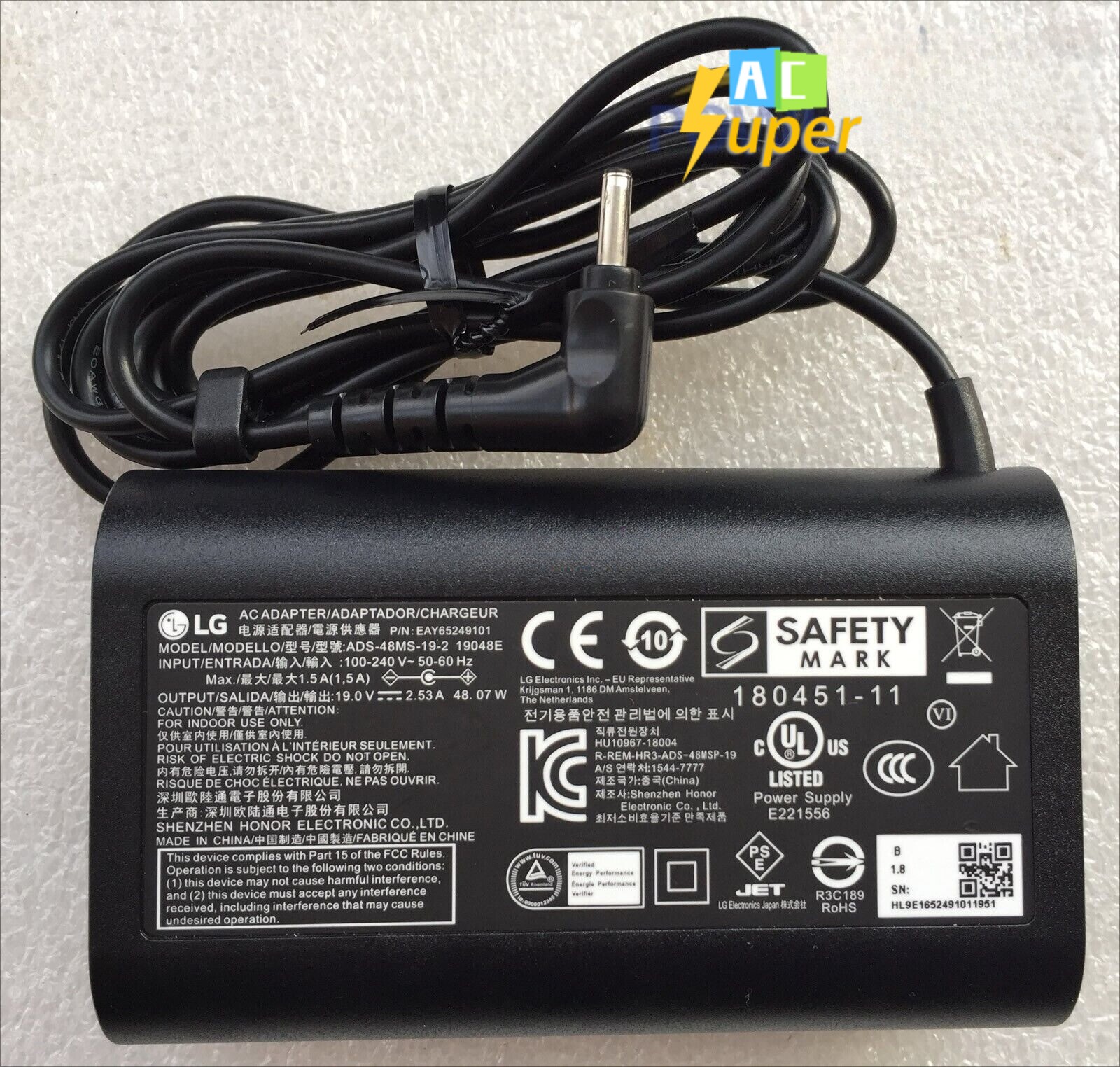 48W Laptop Charger AC Adapter for LG gram 15Z95N-G.AAE6U1, gram 15Z95N-G.APS5U1