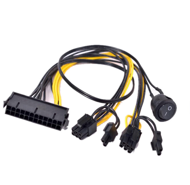 ATX 24 Pin to 2 Port PCIe 6+2 Pin 8 Pin 6Pin Power Cable + On Off Switch DZ tbh