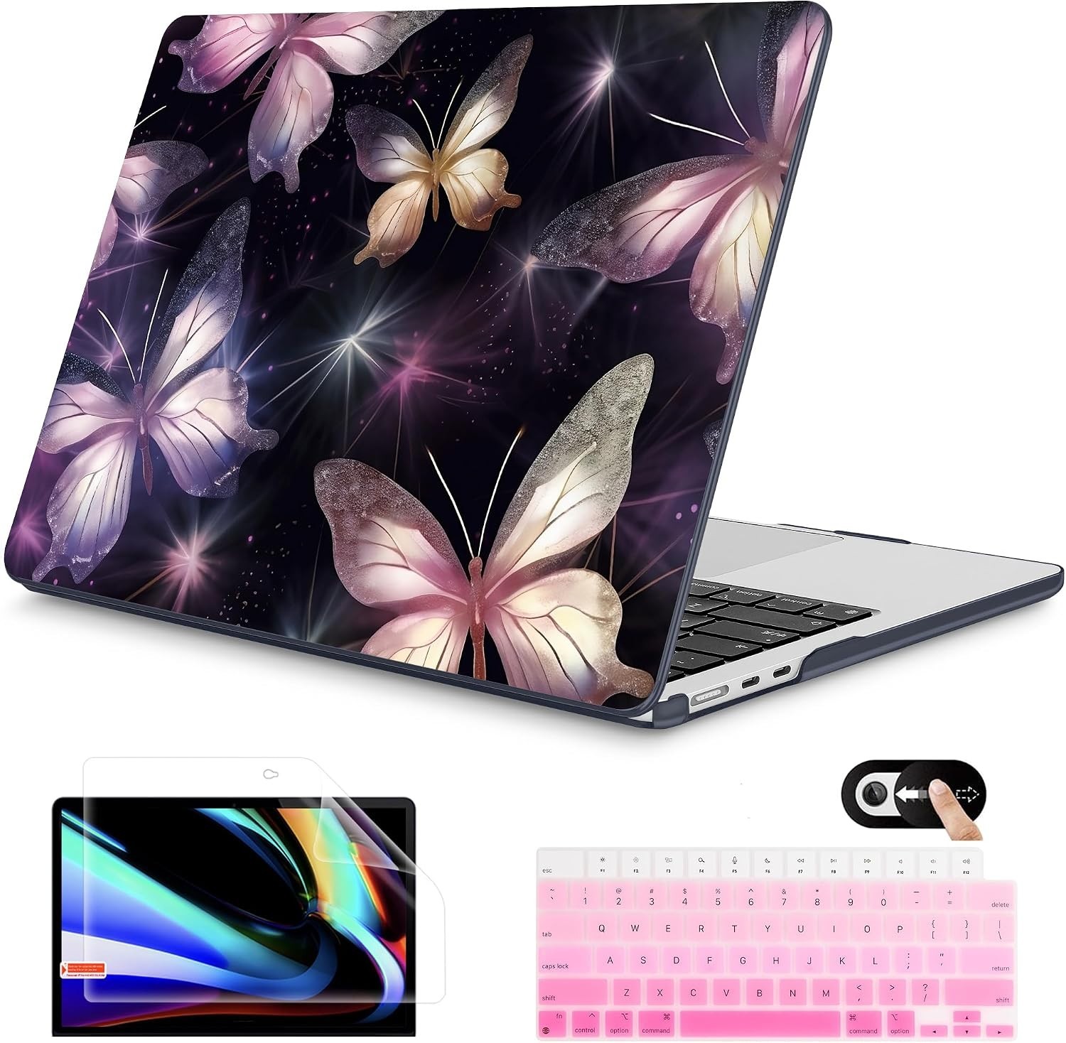 Stylish Hard Shell Laptop Case for 2026-2022 MacBook Air - Glittering Butterfly
