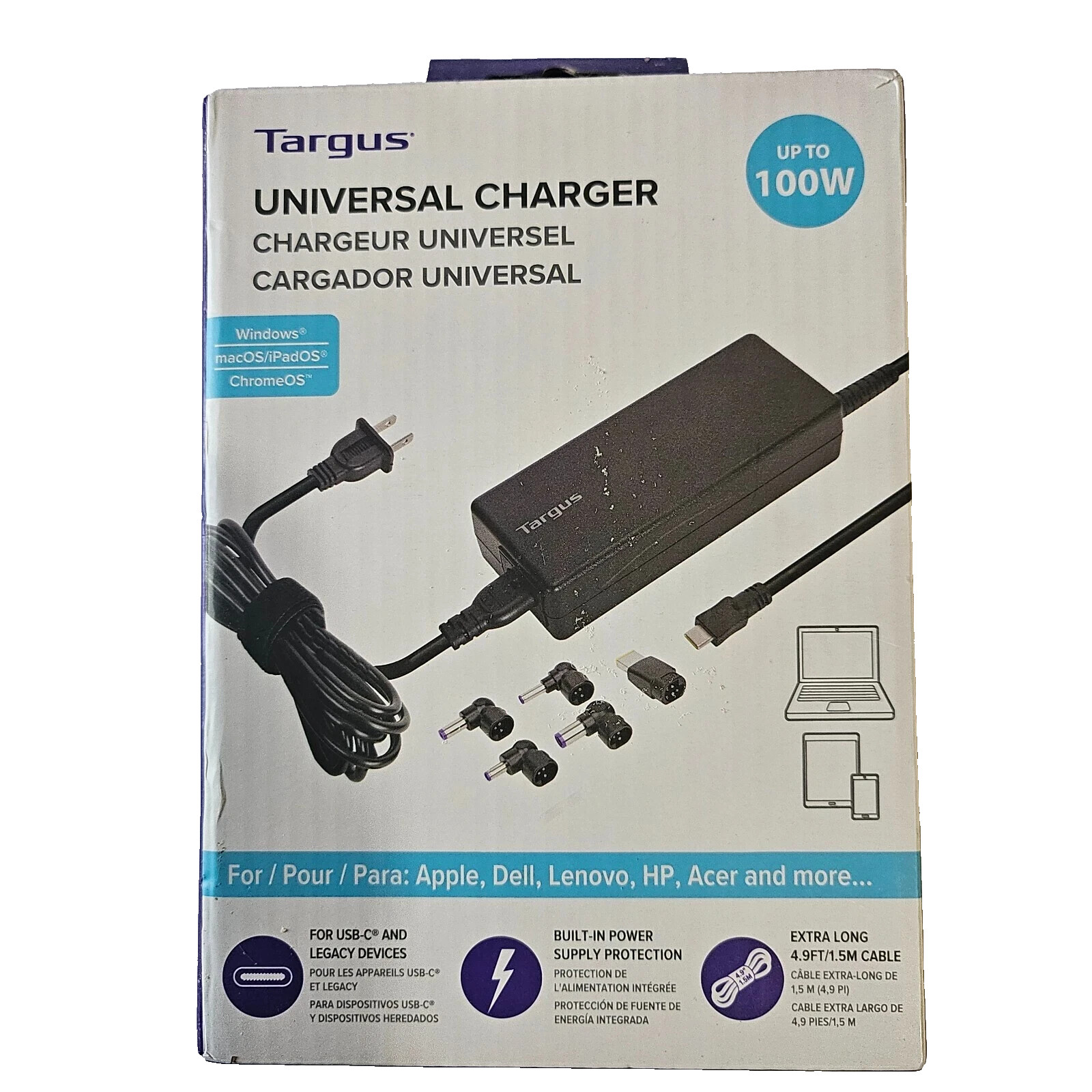 Targus 100W Universal Charger for Most USB-C Laptops - Black