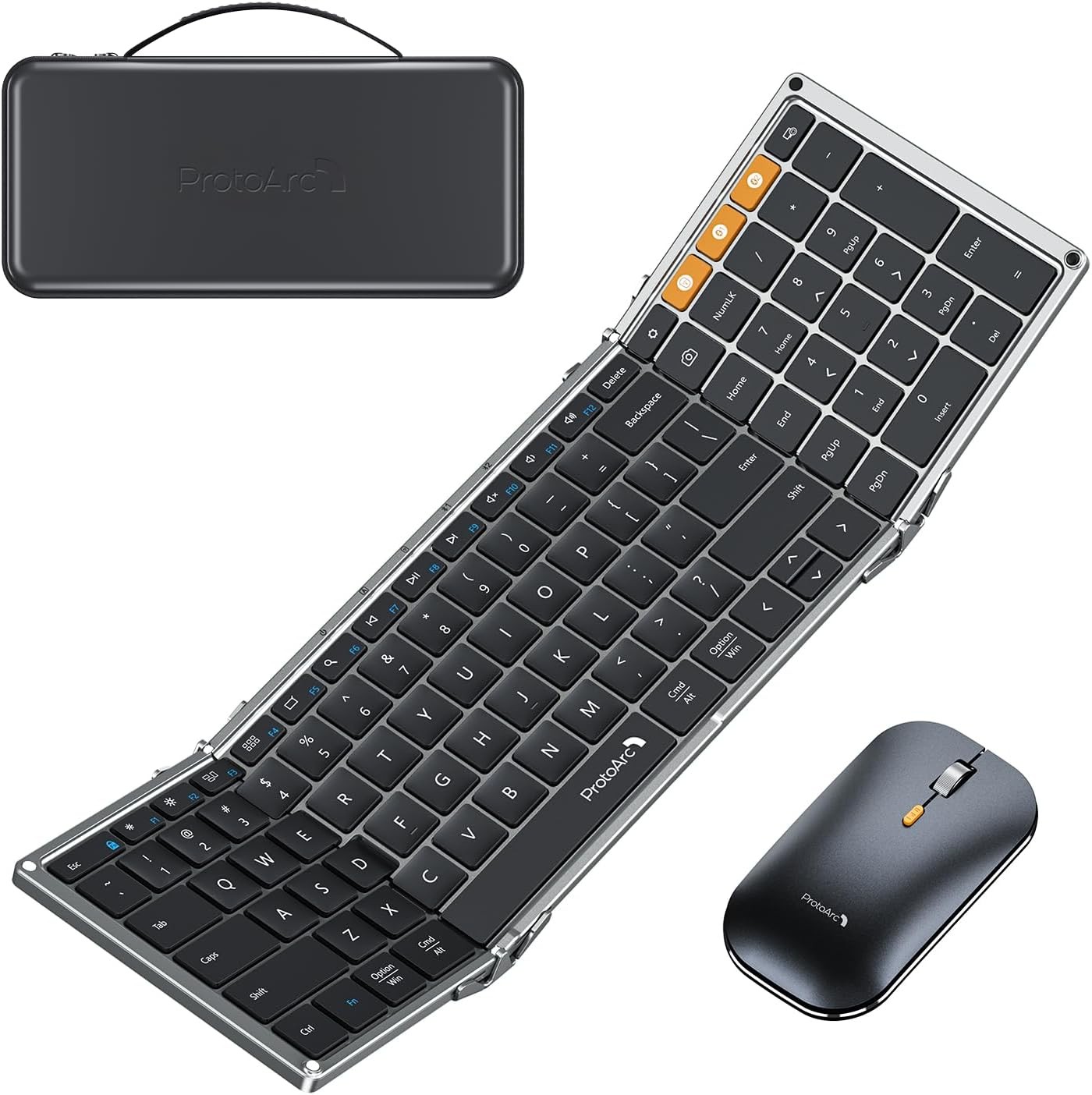 ProtoArc XKM01 Full-Size Foldable Keyboard Mouse Combo for Travel, Gray | 105-ke