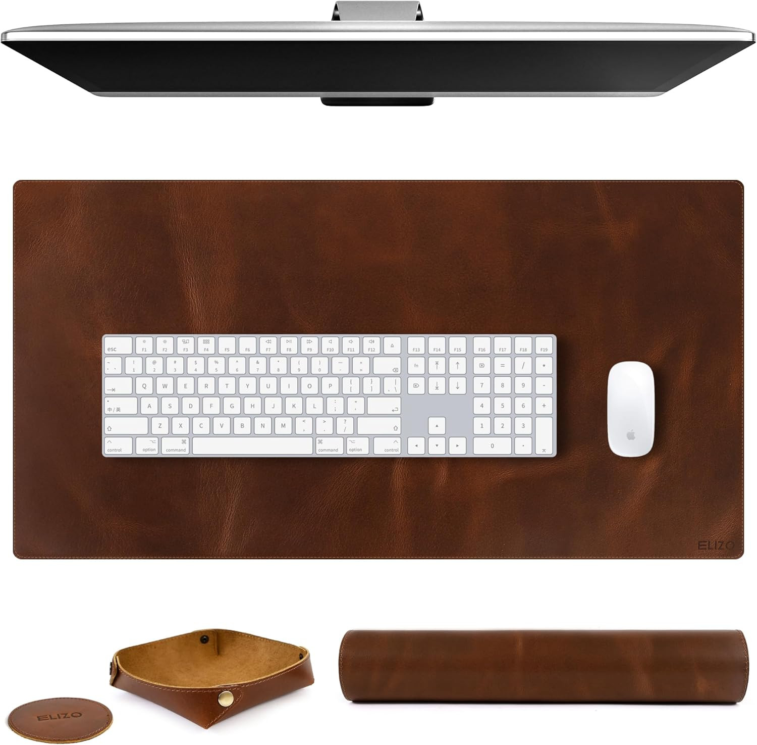 Real Leather Desk Mat Set (32X16) Large Desk Cover Desk Blotter Protector Comput