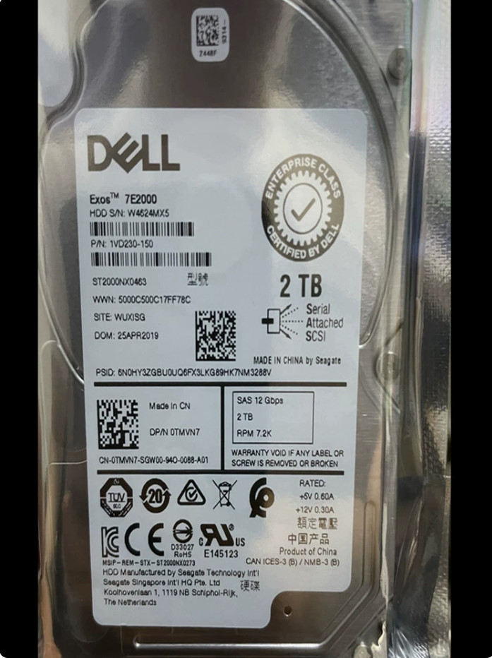 New Dell 0TMVN7 TMVN7 2TB ST2000NX0463 7.2K SAS 2.5" SFF 12Gb HDD no tray 0 hour