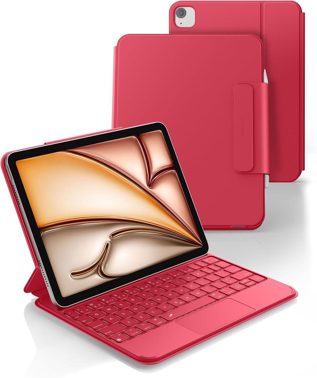Dexnor iPad Air 11 M4 M3 M2 Pro 11 Keyboard Case Trackpad Ultra-Thin, Rose Red