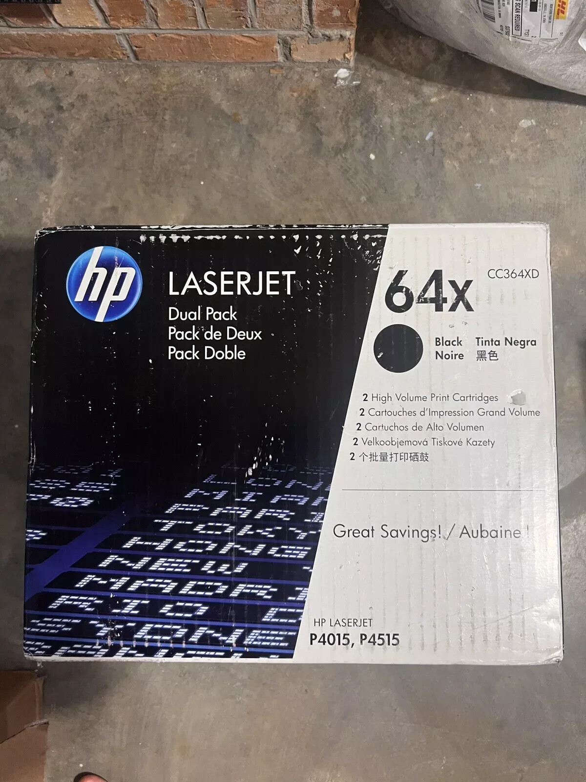 New Genuine HP 64X Black Dual Pack High Volume Toner Cartridges CC364XD