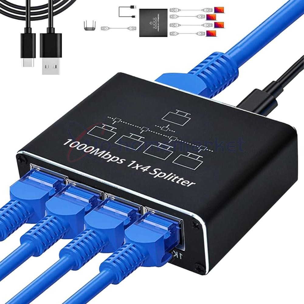 RJ45 Gigabit Ethernet Splitter 1000Mbps LAN Network Internet 1 to 4 Out Adapter