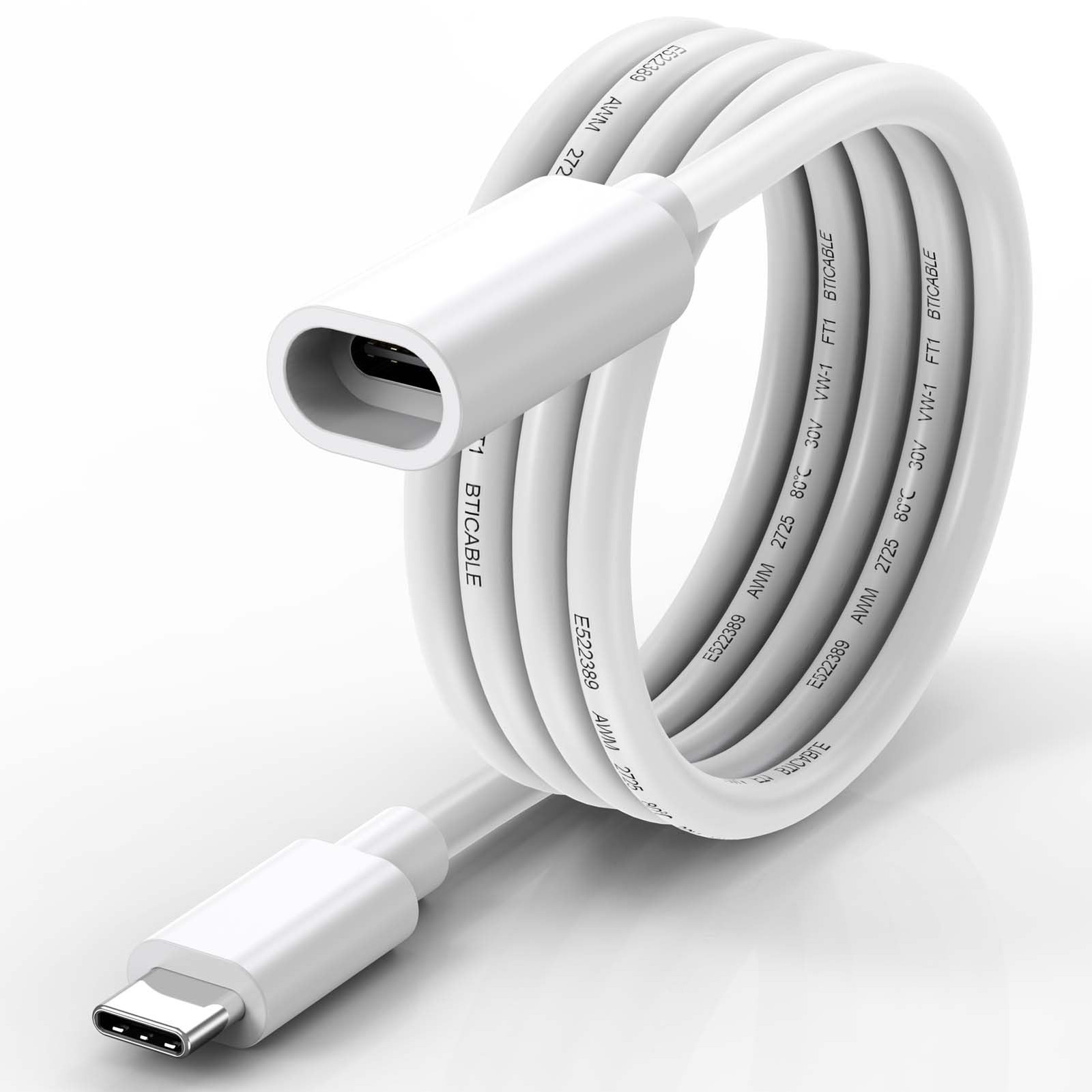 URELEGAN USB C Extension Cable 6.6FT for Power Charging 6.6FT, White