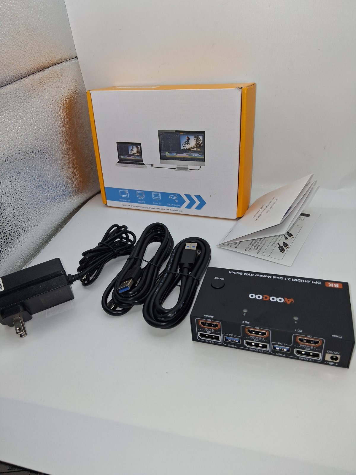 HDMI DP2.1 KVM Switch 2 Monitors 2 Computers, 8K@60Hz/4K@144Hz KVM Switch for 2