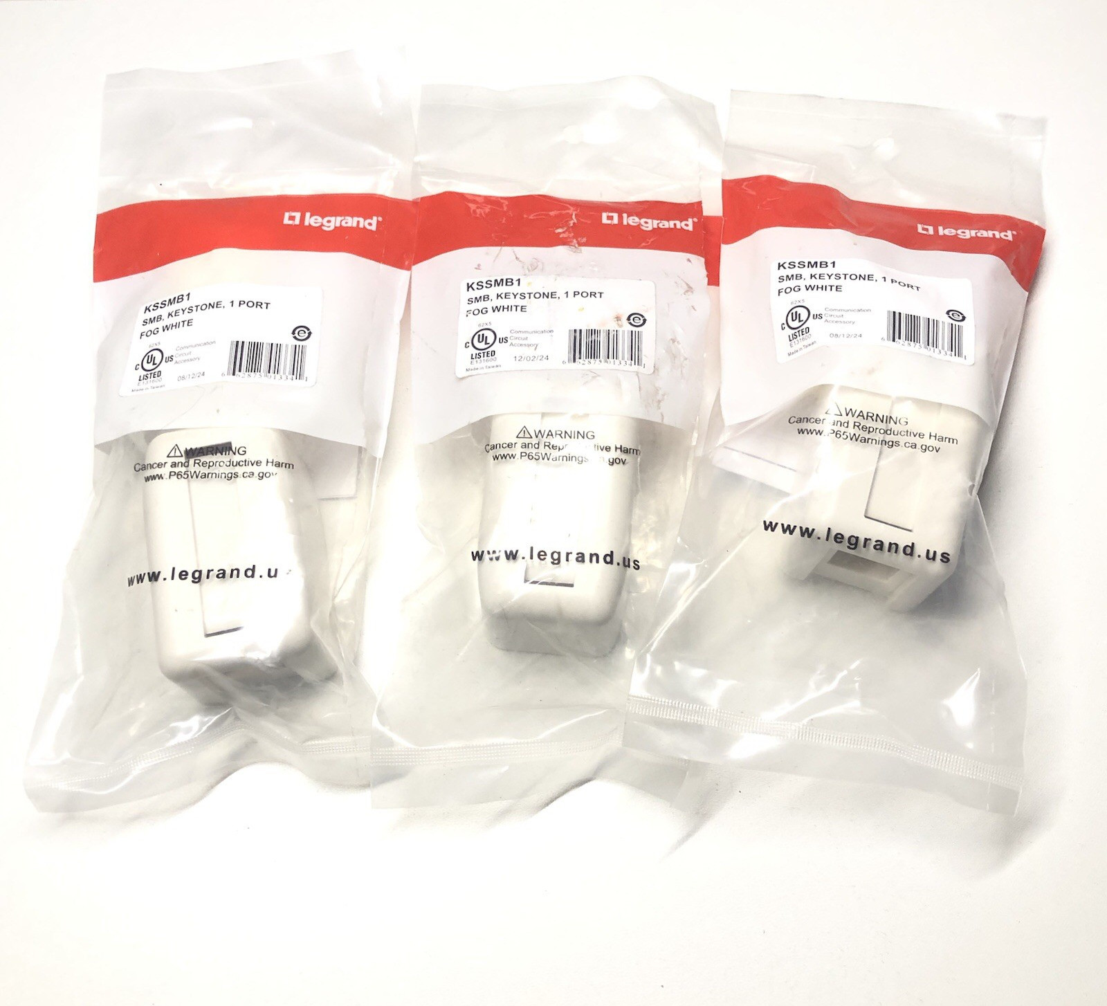 (LOT OF 3) LEGRAND SMB KEYSTONE 1 PORT FOG WHITE KSSMB1