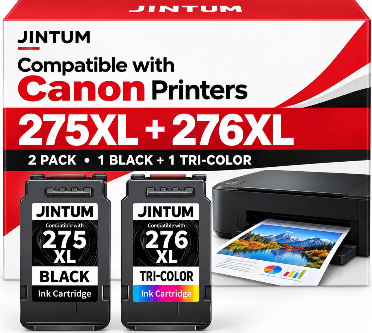 2 Pack PG-275XL CL-276XL Ink Cartridges For Canon PIXMA TS3522 TS3722 TR4722