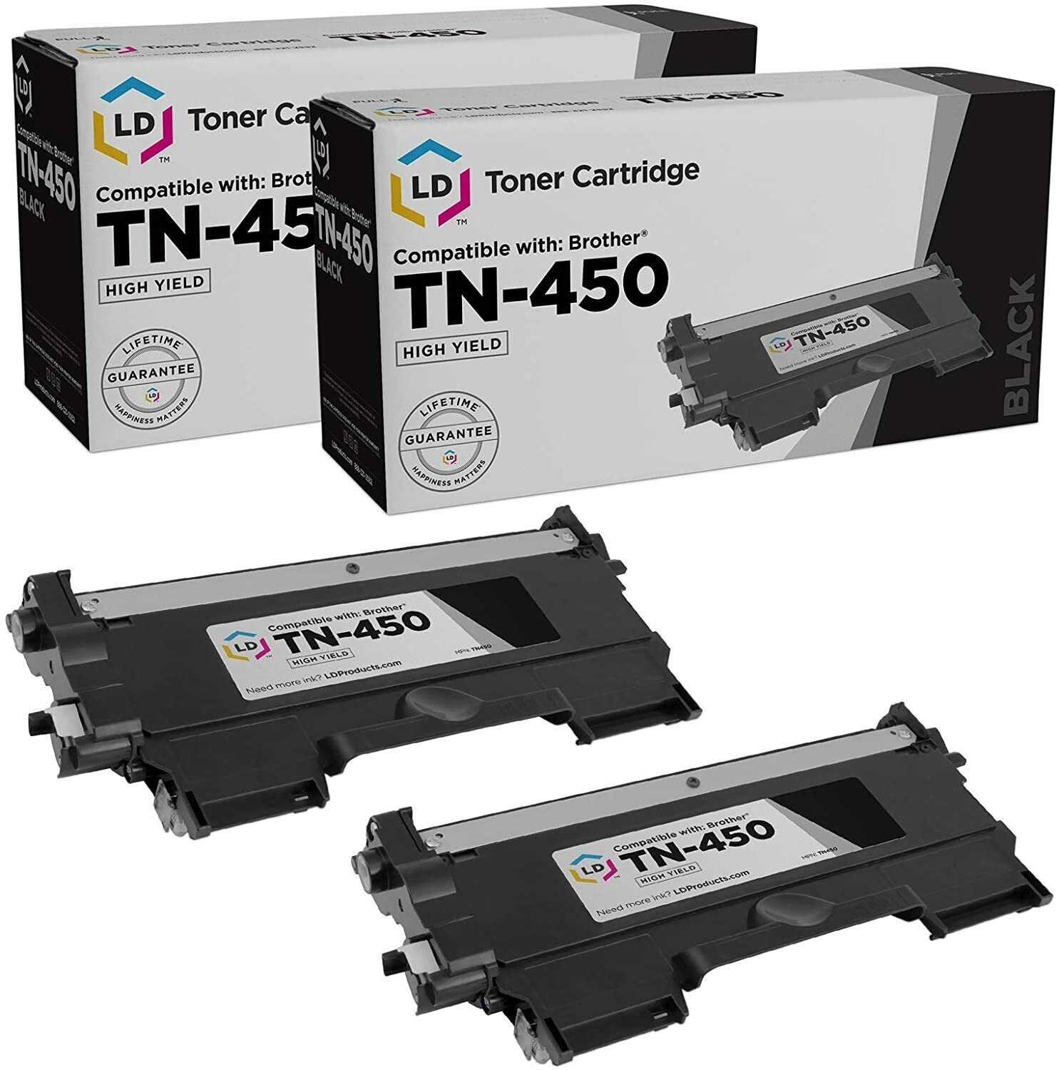LD 2pk for Brother TN450 HY Toner MFC-7365DN MFC-7360N MFC-7240 TN-450 TN 450