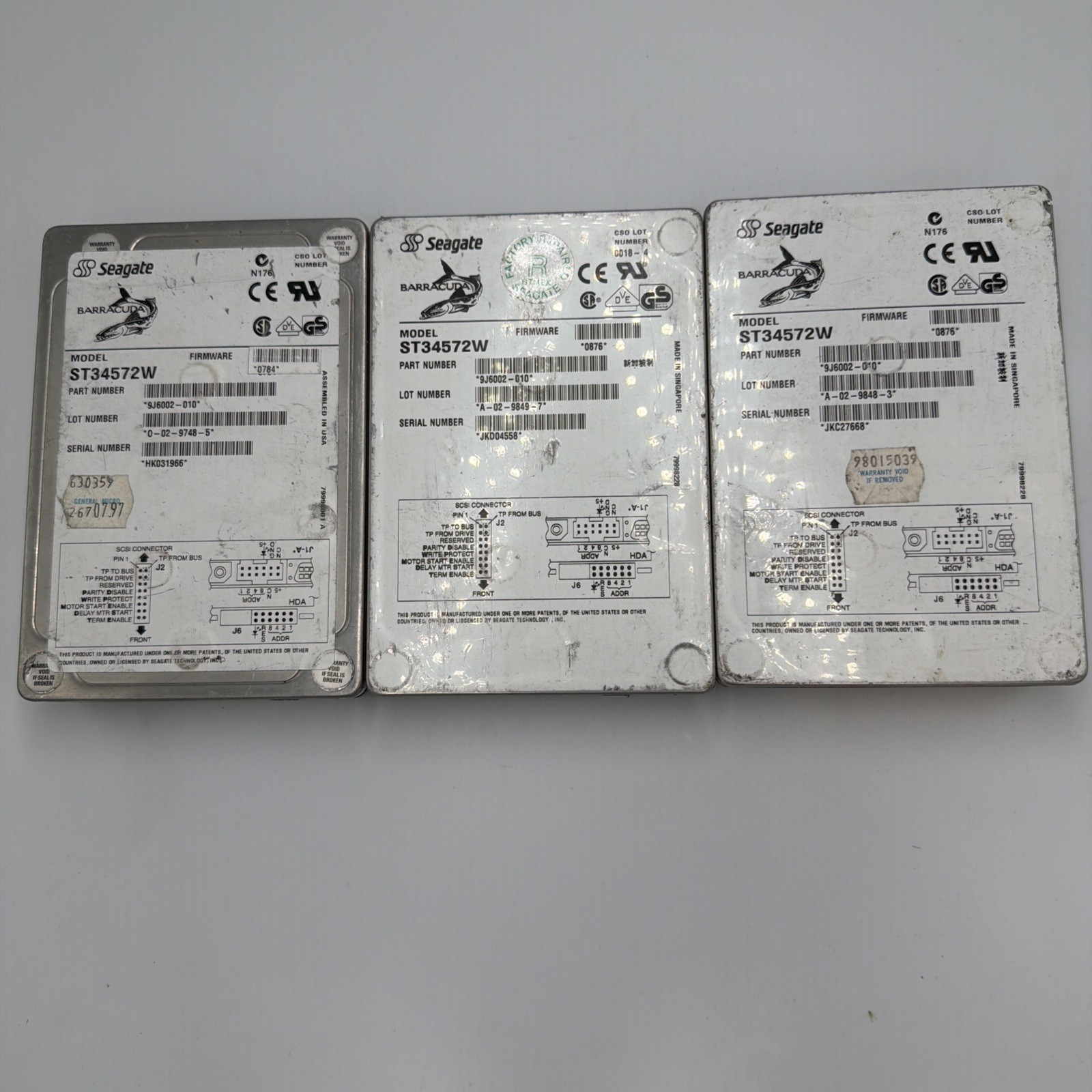 Set Of  3 Seagate ST34571W 3.5" 4.3GB 7200 RPM SCSI Hard Drives Untested