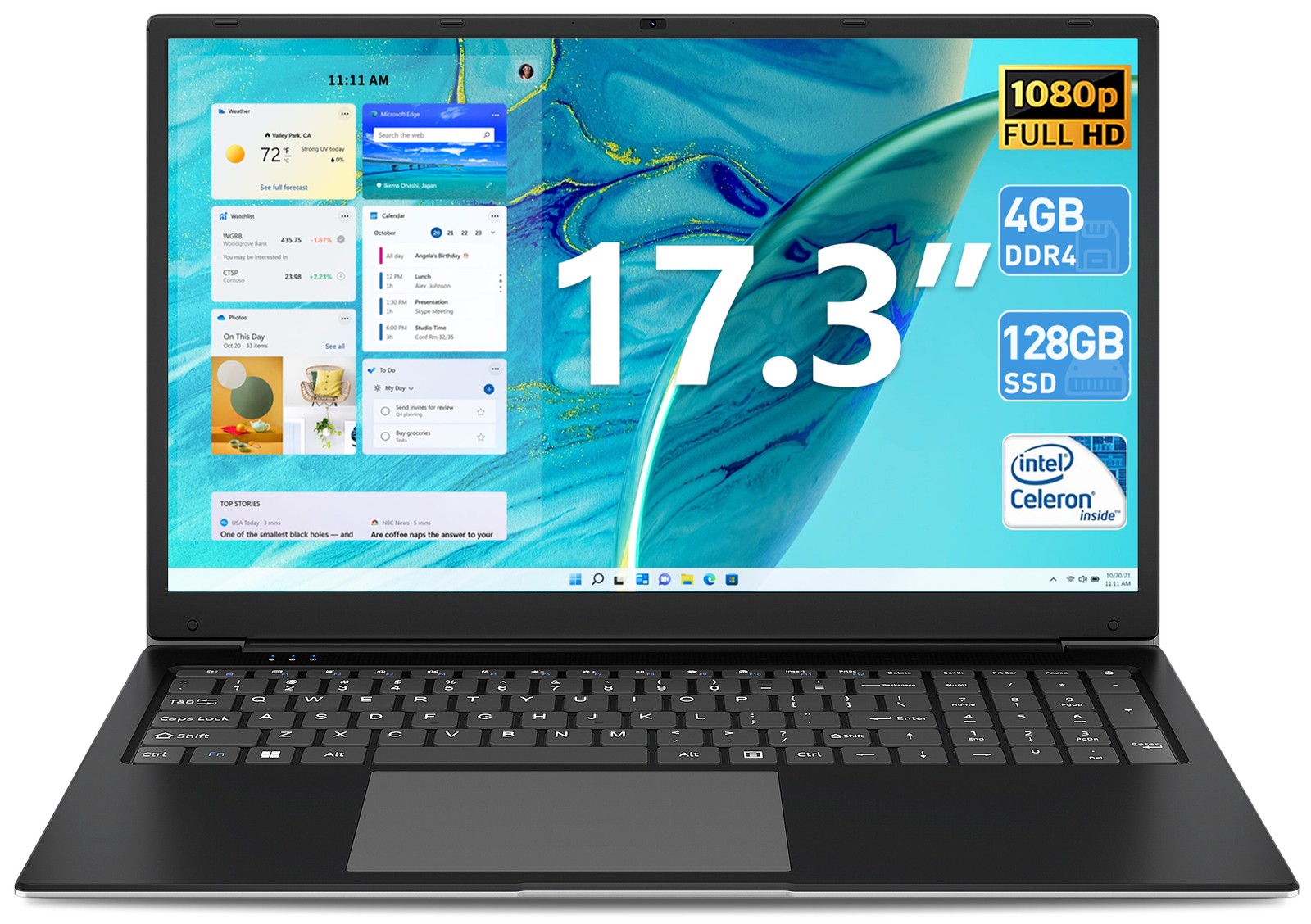 SGIN 17.3" Laptop 4GB RAM 128GB SSD Notebook IPS Full HD  Windows 11 WIFI 5