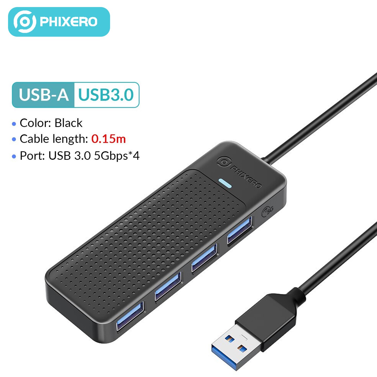 4-Port USB 3.0 Hub USB Hub USB Splitter w Super Speed 5Gbps 0.5ft/15cm Using ABS