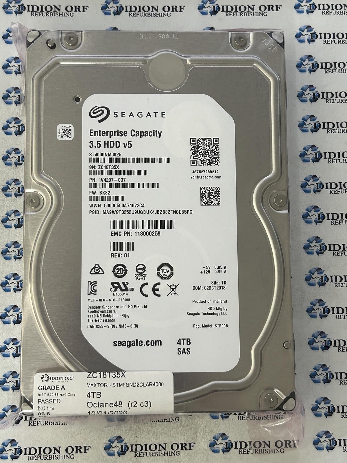 SEAGATE 4TB 3.5" SAS HDD 7200 RPM ST4000NM0025, GRADE C, SKU 27982