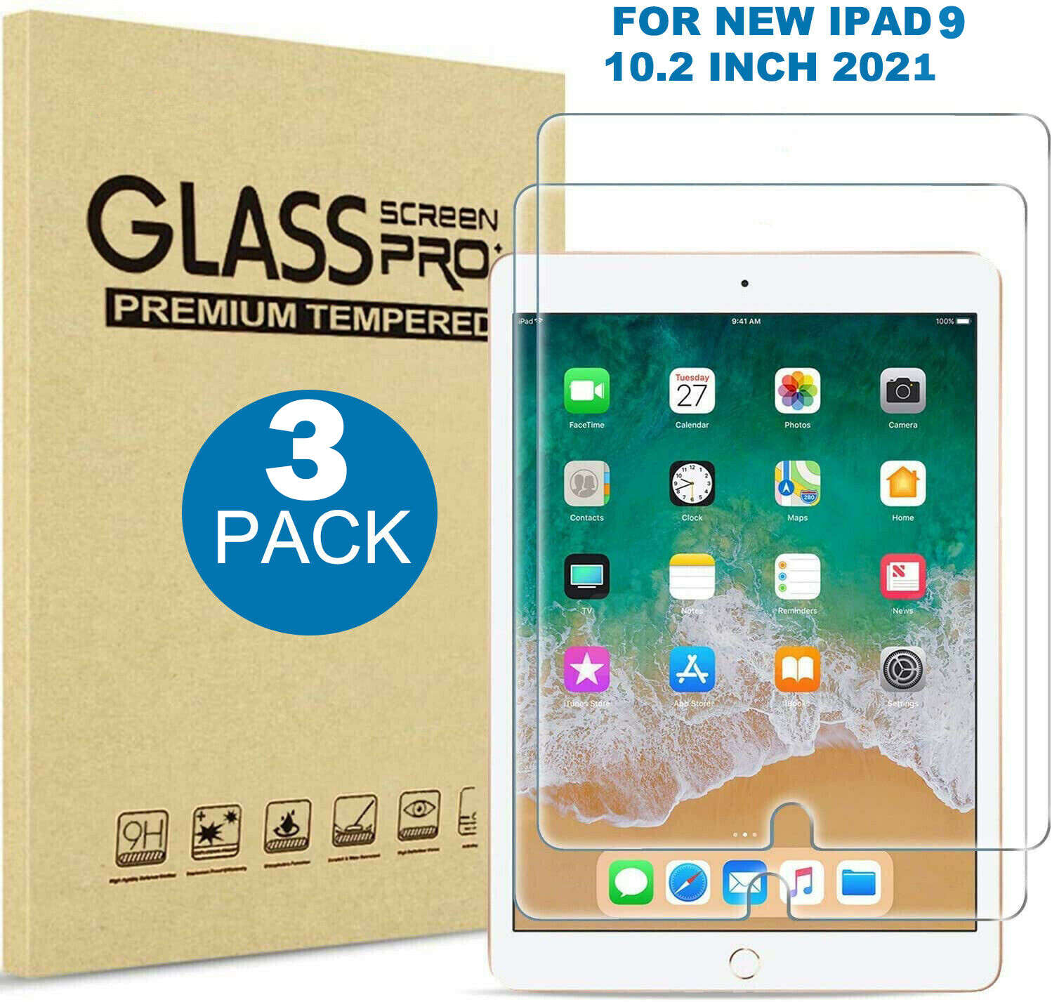 3-Pack Tempered Glass Screen Protector For iPad 7th 8th 9th Gen 10.2 inch