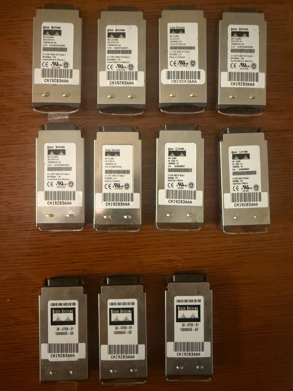 Lot of 11 Cisco WS-G5484 30-0759-01 1000Base-SX MultiMode Fiber Transceiver