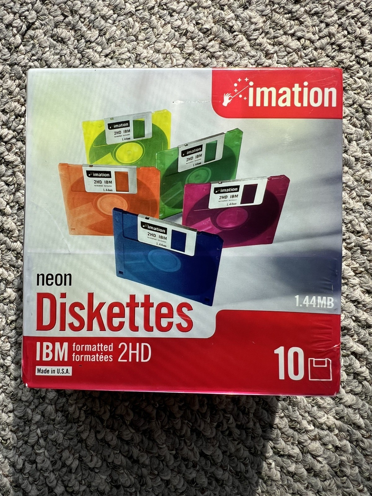 Package of 10 Imation Neon Diskettes IBM Formatted 2HD 1.44MB New Sealed