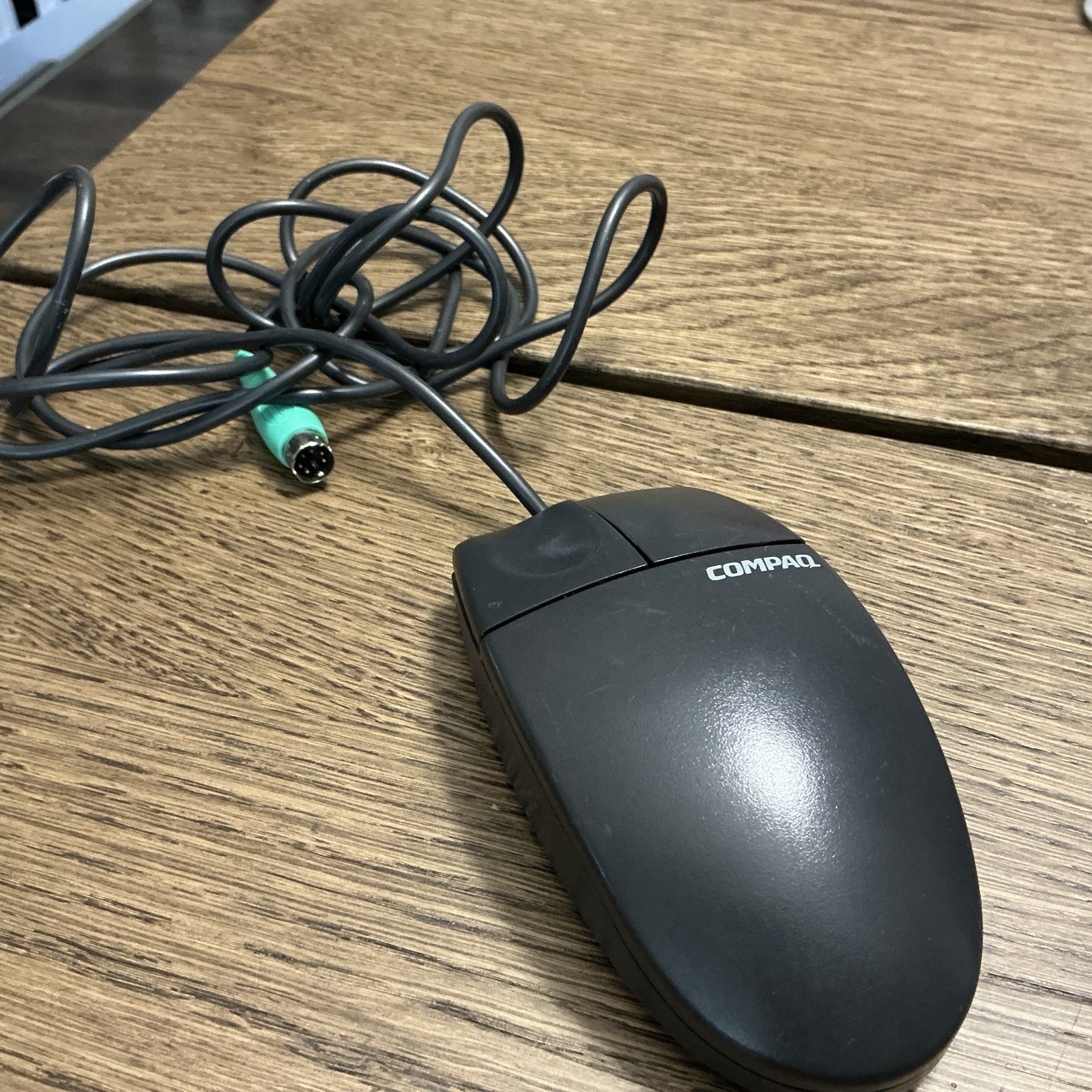 Vintage Compaq Mouse PS/2 Two Button Ball Logitech M-S34 103179-068 Black Tested