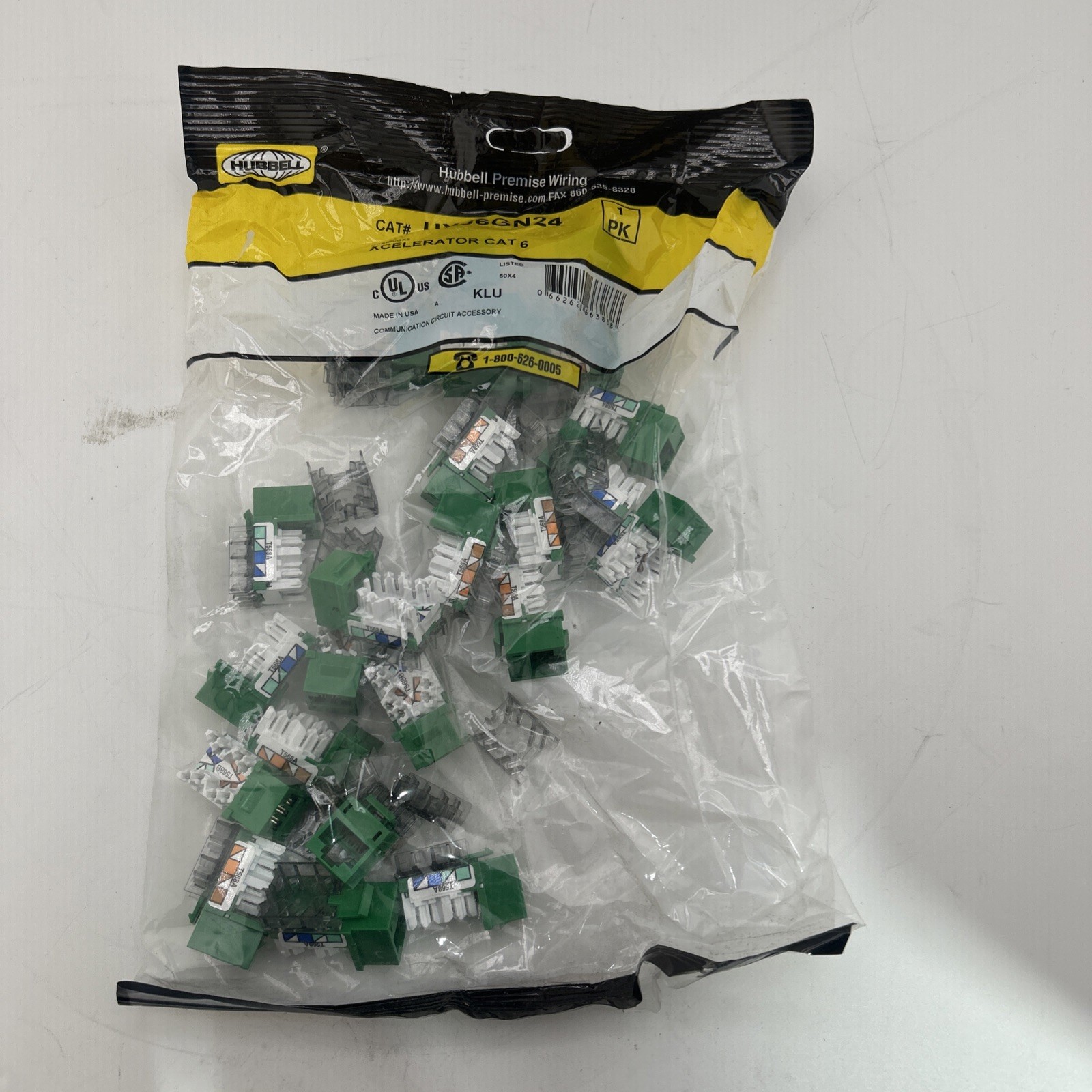 Hubbell HXJ6GN24 XCelerator Cat6 Jack, Green 24-Pack ~STSI
