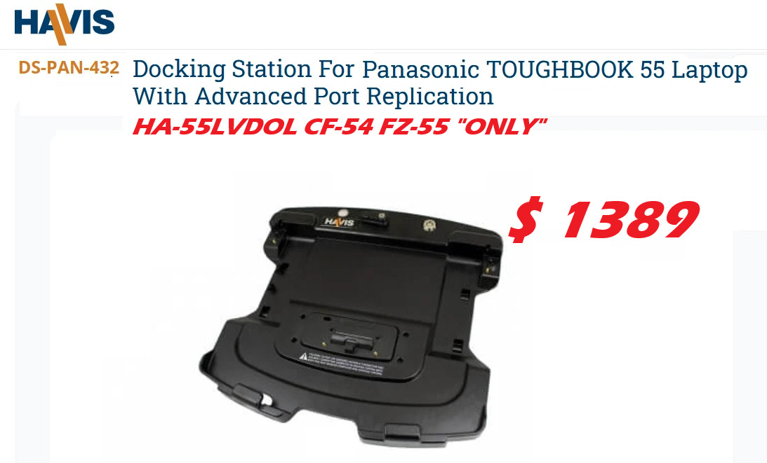 99.99% Life Left Havis DS-PAN-432 Toughbook Dock ONLY for Panasonic CF-54 FZ-55