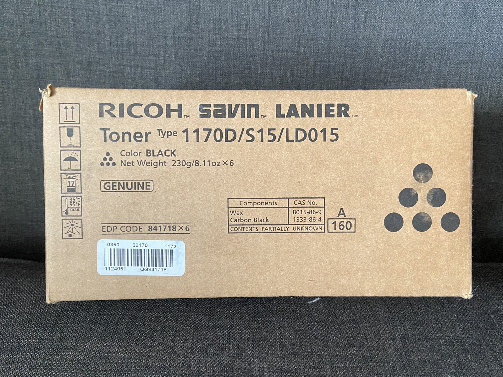 Box of 6 Pcs Ricoh Savin Lanier Genuine Toner 1170D Black NWT Lot of 6 pcs