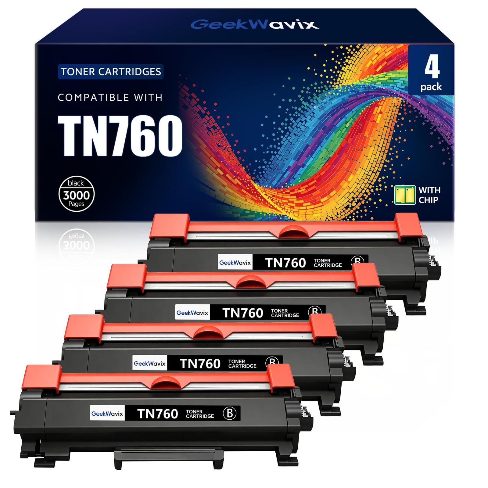 TN760 Toner Cartridge 4-Pack Compatible for Brother HL-L2395DW, MFC-L2750DW, etc