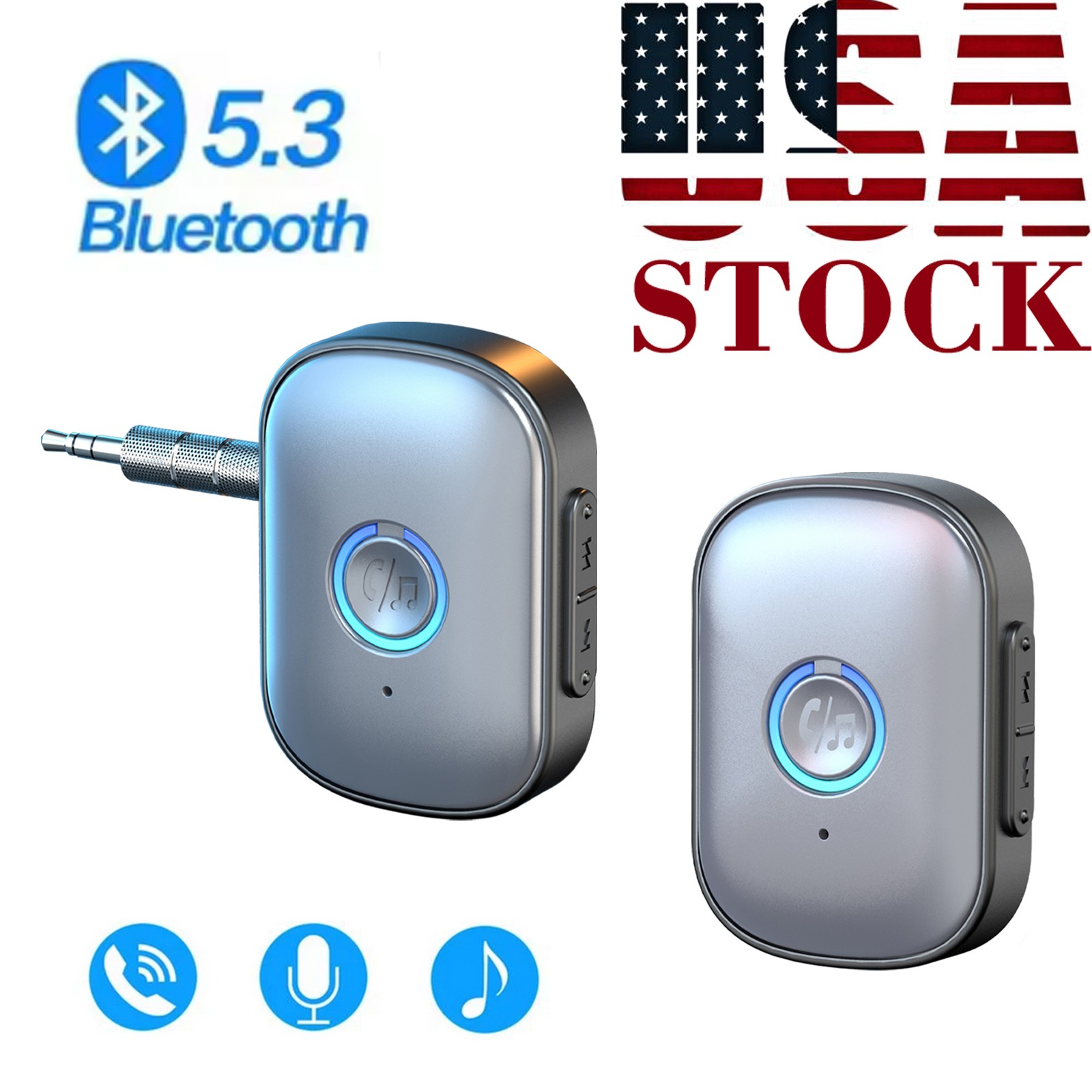 2x Bluetooth Receiver 3.5mm AUX Car Adapter Wireless Audio Receiver US Stock