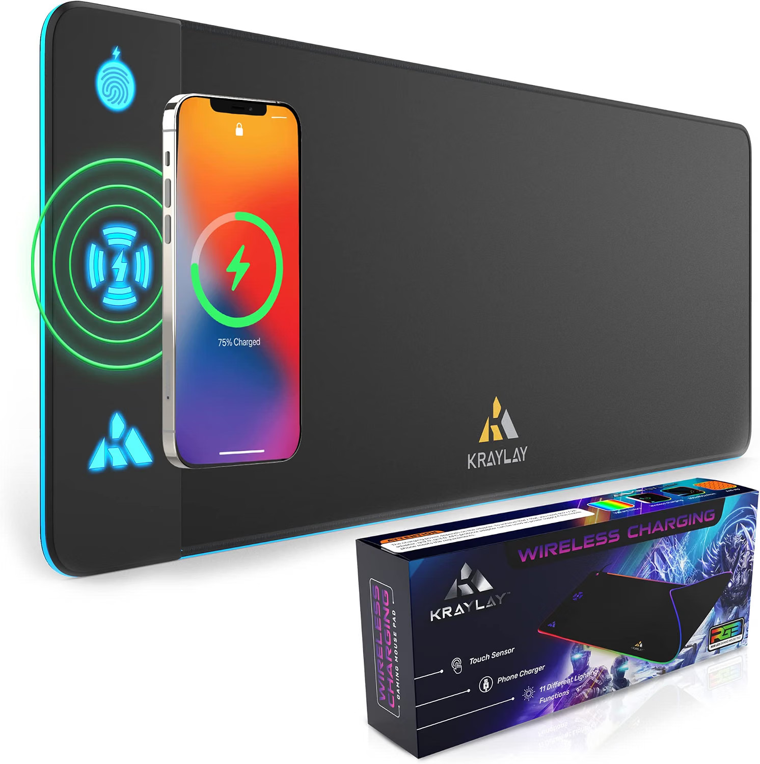 Kraylay XXL RGB Gaming Mouse Pad with Wireless Charger, 11 Colors LED Mouse M...