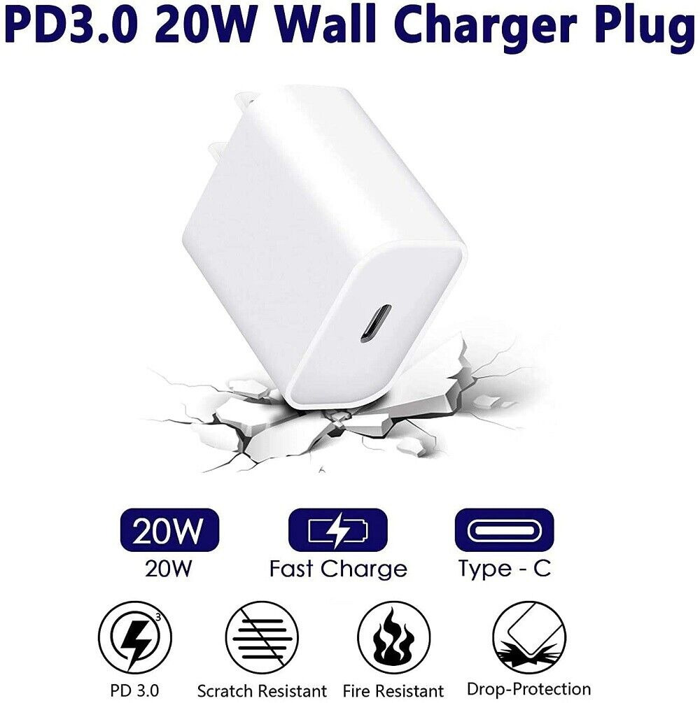 Lot of 1-100 20W PD USB-C Fast Wall Charger Power Adapter for Phone 13 12 11 Pro