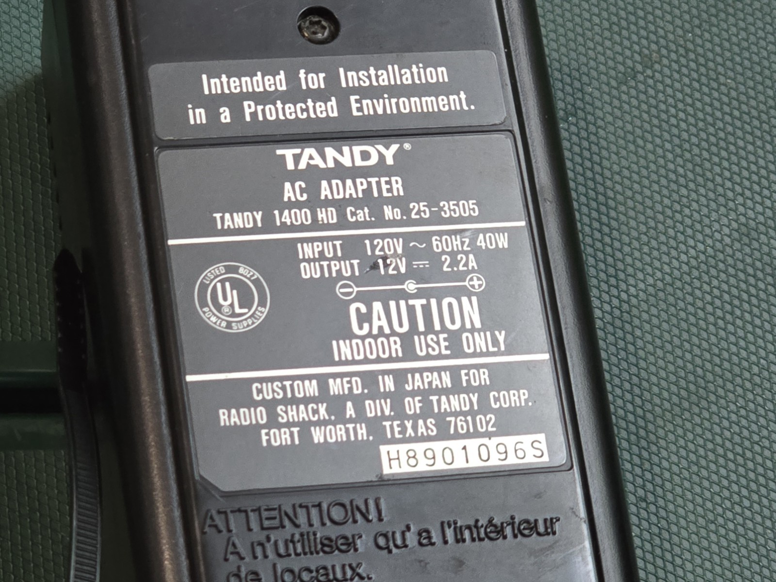 Tandy 1400 HD Power Adapter 12v Power Supply 25-3505 Portable Computer | Vintage