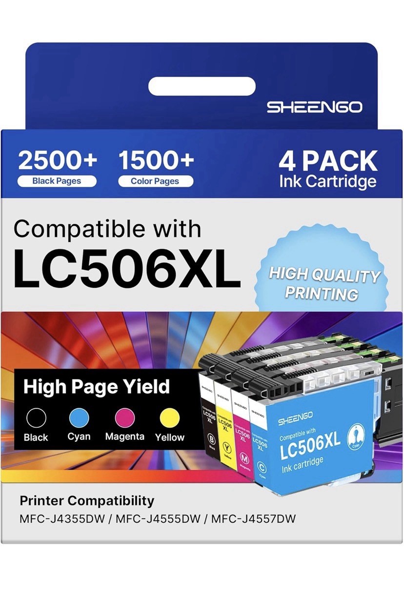 Sheengo LC596XL Ink Cartridges 4 Pack For Brother MFC J4355DW J4555DW J4557DW