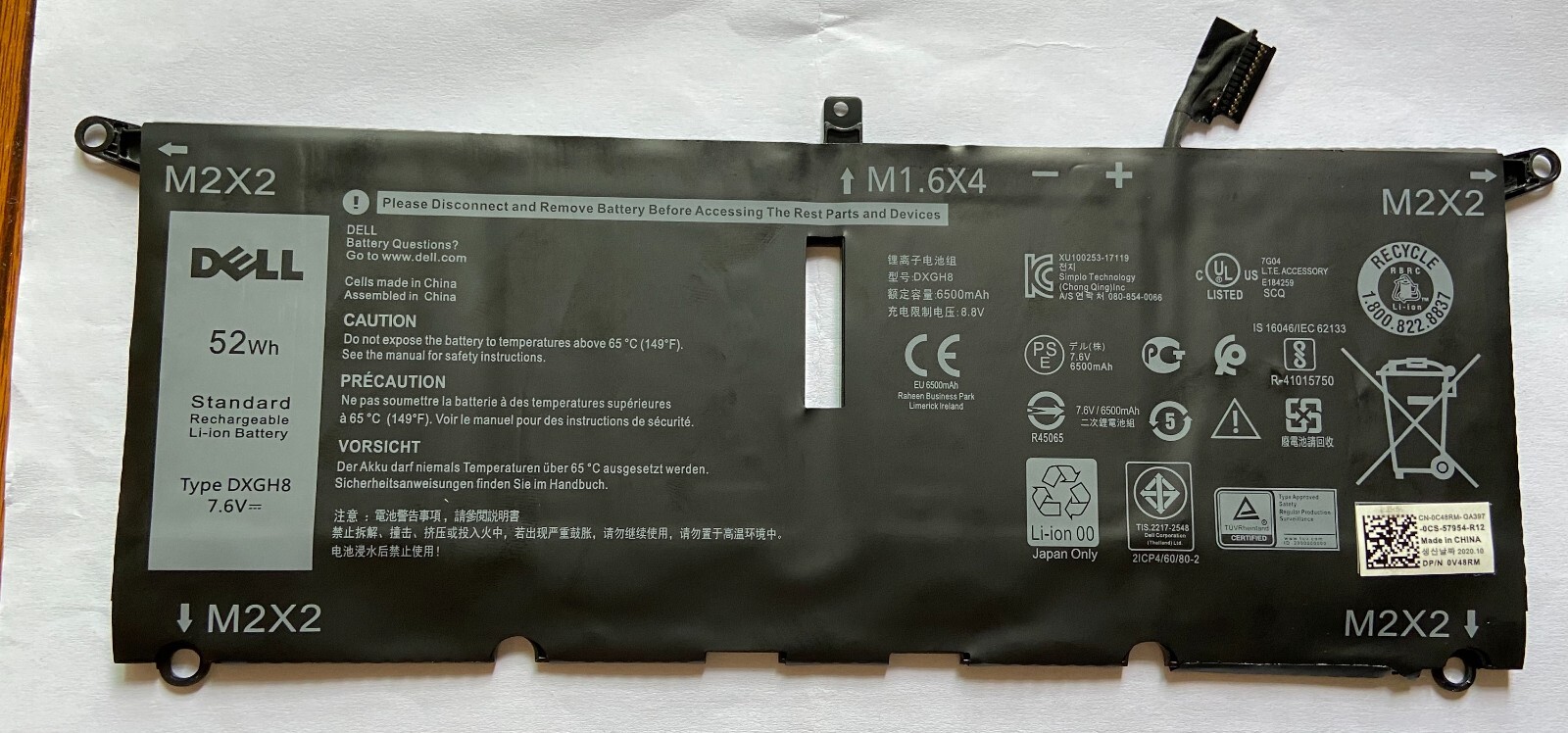 NEW Genuine DXGH8 Battery For XPS 13 9370 9380 G8VCF 0H754V V48RM P82G P82G001