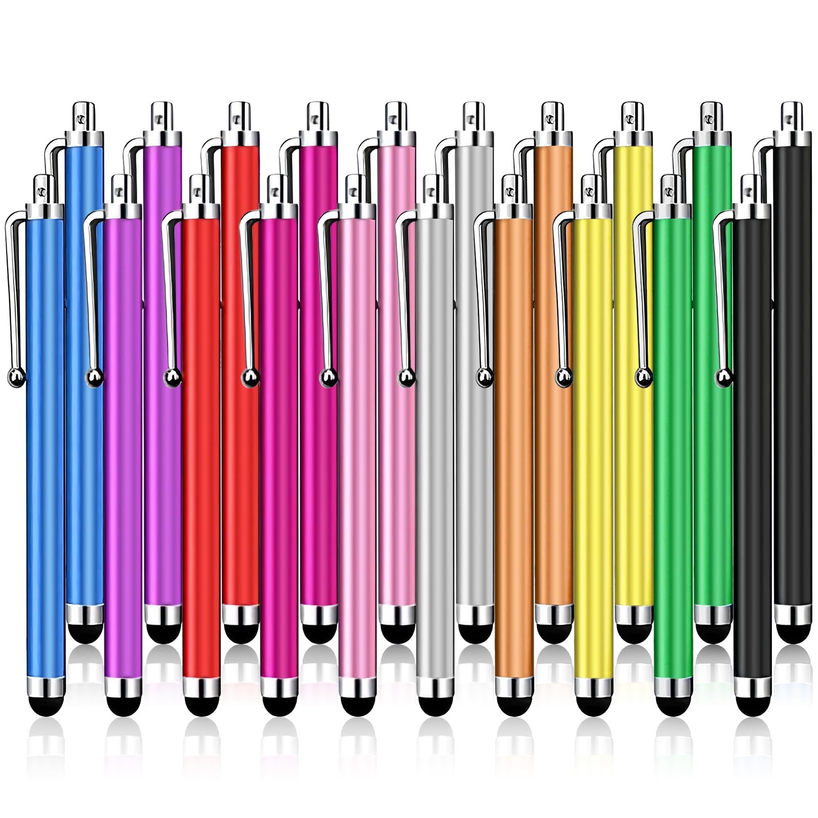 20 Pack Universal Stylus Pens for Touch Screens - 10 Colors, Alloy