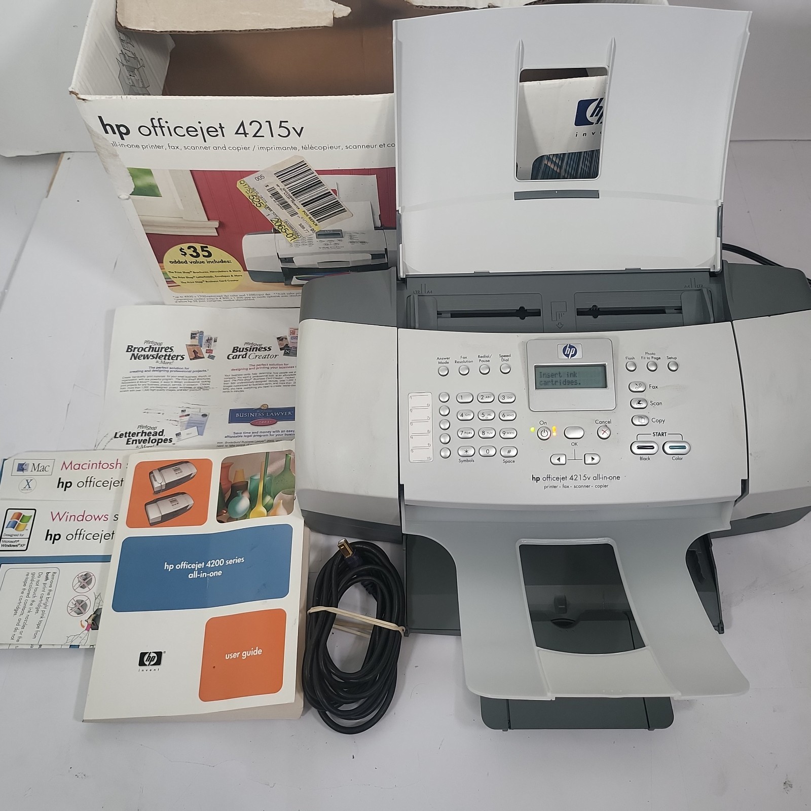 HP OfficeJet 4215v All-In-One Printer Scanner Fax Copier w/ Box Powers On