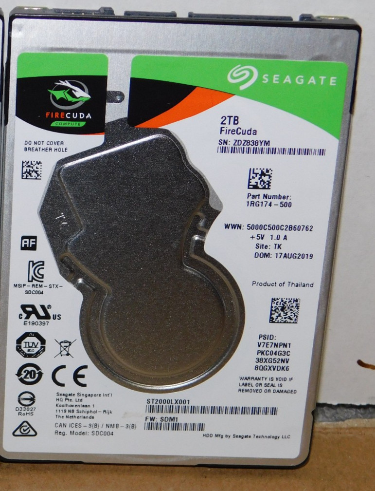 Seagate Firecuda 2TB ST2000lx001 SATA 2.5" Internal Slim Disk Drive SSHD  Hybrid