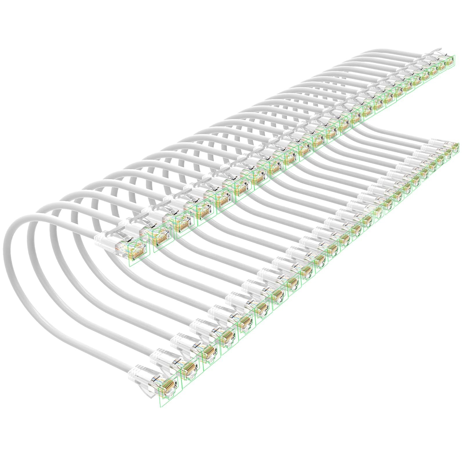 24-Pack 3ft Cat 6 Ethernet Patch Cables, 10Gbps, Slim UTP Pure Copper, White