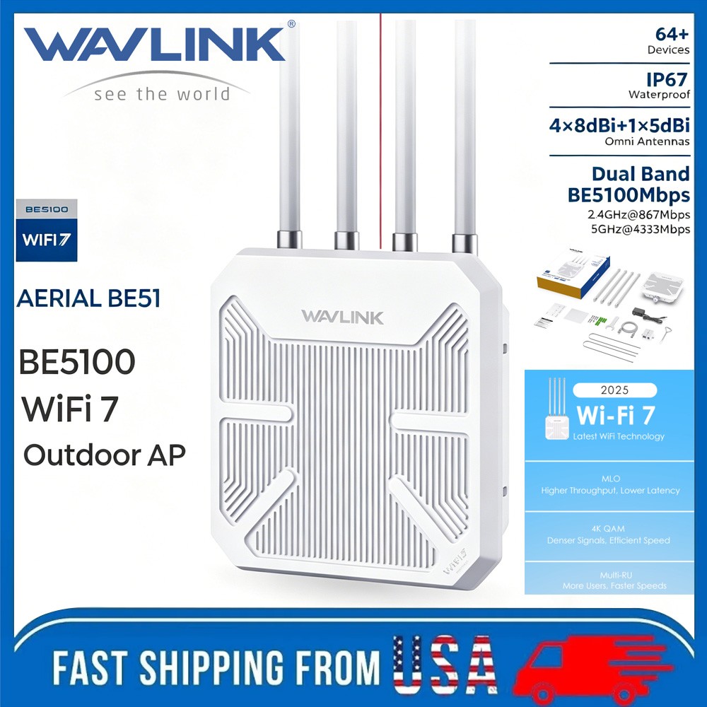 WAVLINK WiFi7 BE5100 Outdoor WiFi Extender Router Super Long Repeater Waterproof