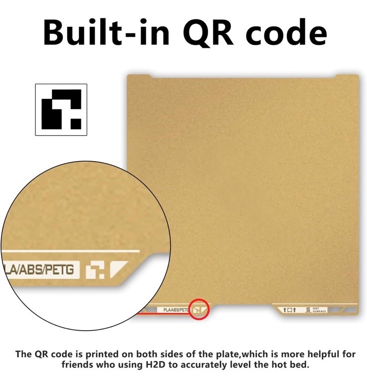 for Bambu H2D/H2S Textured PEI Plate with QR Code, 355x346mm Double Sided