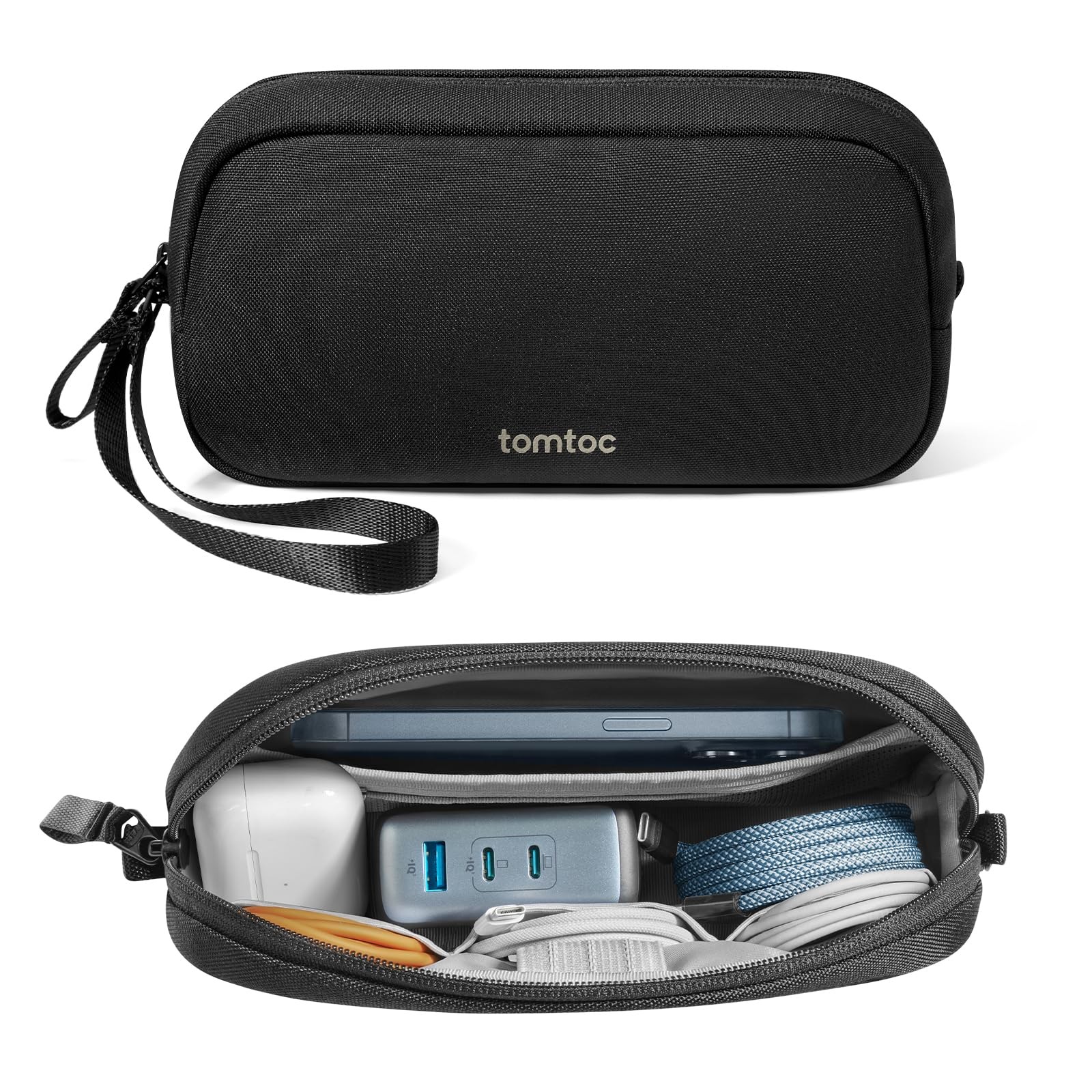 tomtoc Electronics Organizer Travel Case, Water Resistant Small, Black