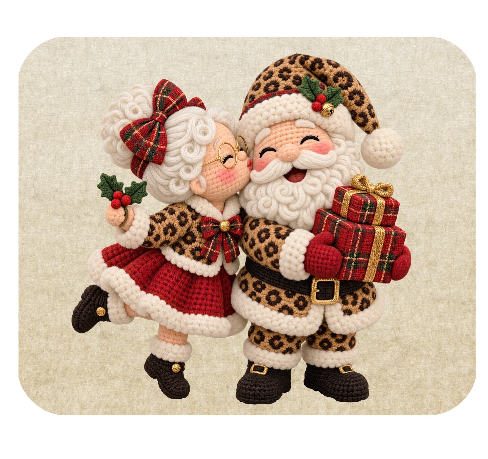 Personalized Mouse Pad, Polyester or Brushed Fabric-Faux Embroidered Santas
