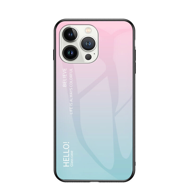 Luxury Glass Gradient Color Cover Case For 16 15 14 13 12 11 Pro Max XR X 7 8 SE