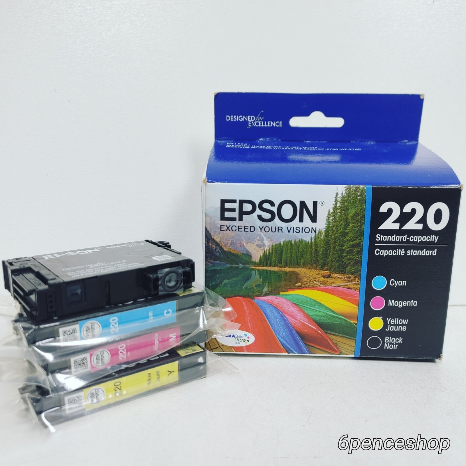 Sealed in OB-Epson 220 4PK Blk/C/M/Y Ink Cartridge T220120-BCS Exp. 05/2027